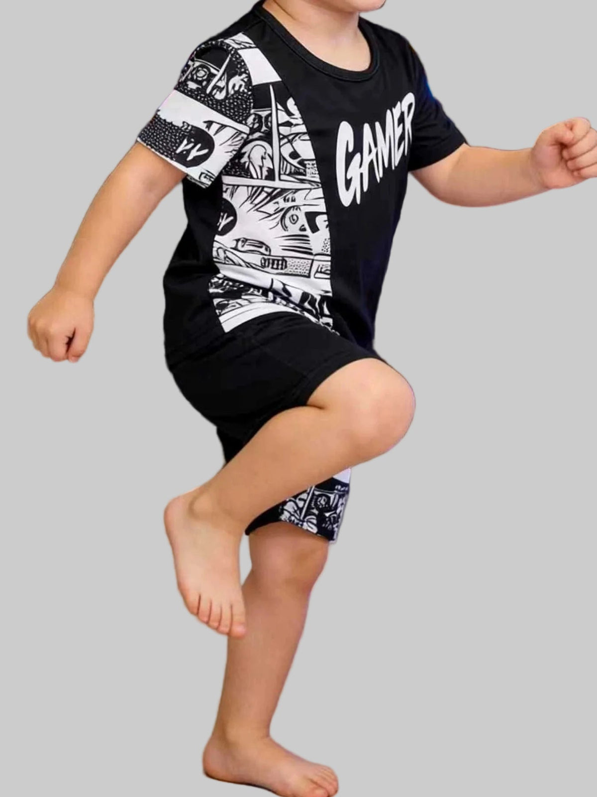 Toddler Boys Gamer Print Round Neck Tee and Shorts Set