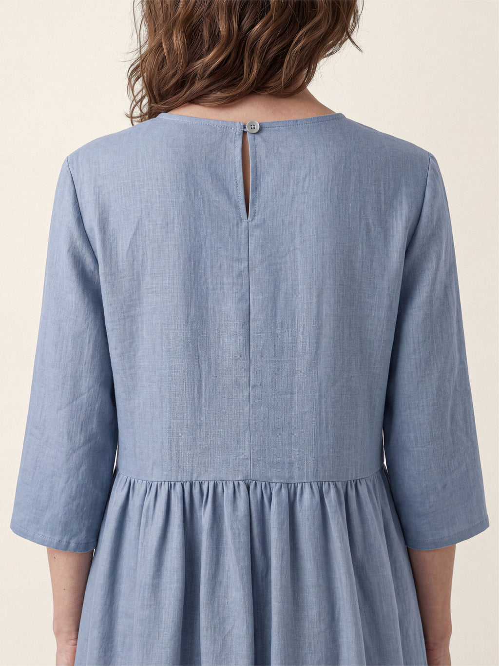 100% Linen Shell Button A-Line Midi Dress ELIORA