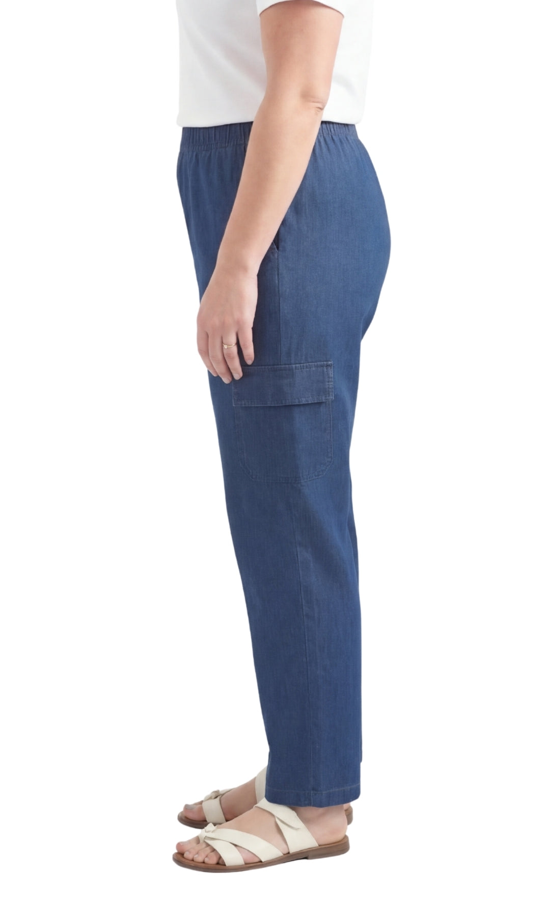 Women's Pull-On Denim Cargo Pants — Elastic Stretch Waist