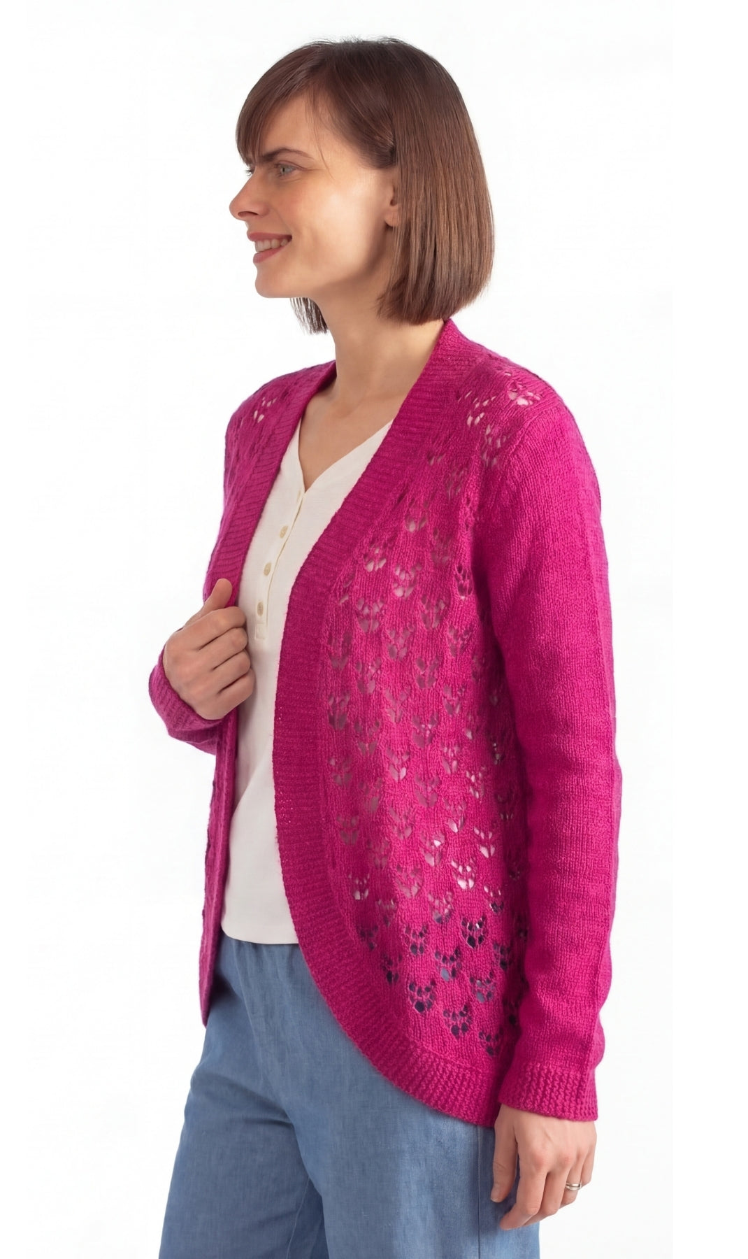 Women's Open Front Pointelle Shrug — Curved Hem Soft Acrylic