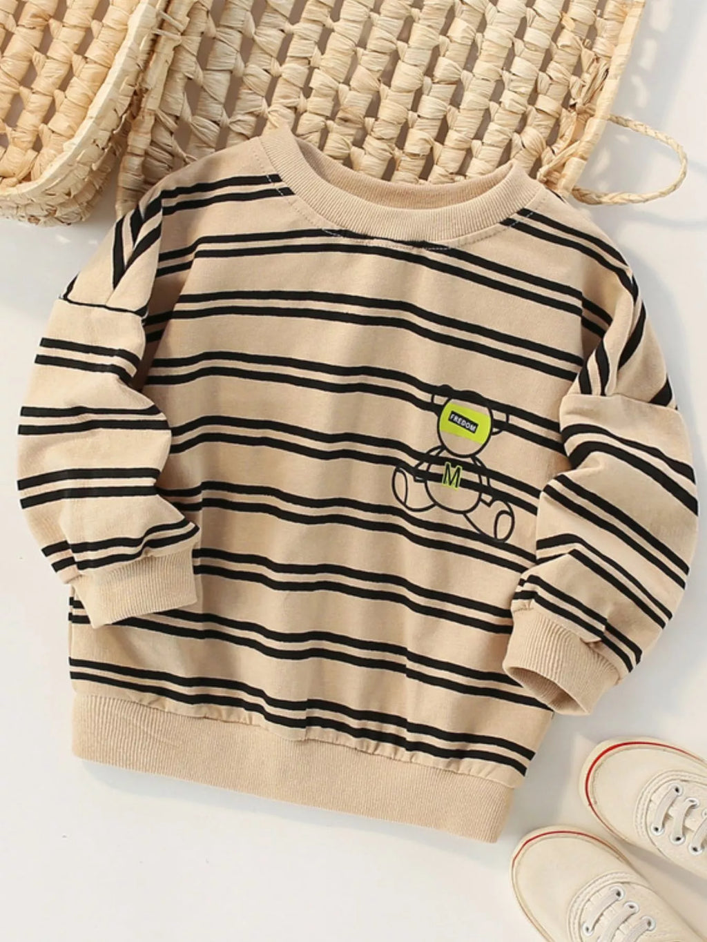 Toddler Boys Striped Bear Crew Neck Sweatshirt