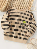 Toddler Boys Striped Bear Crew Neck Sweatshirt