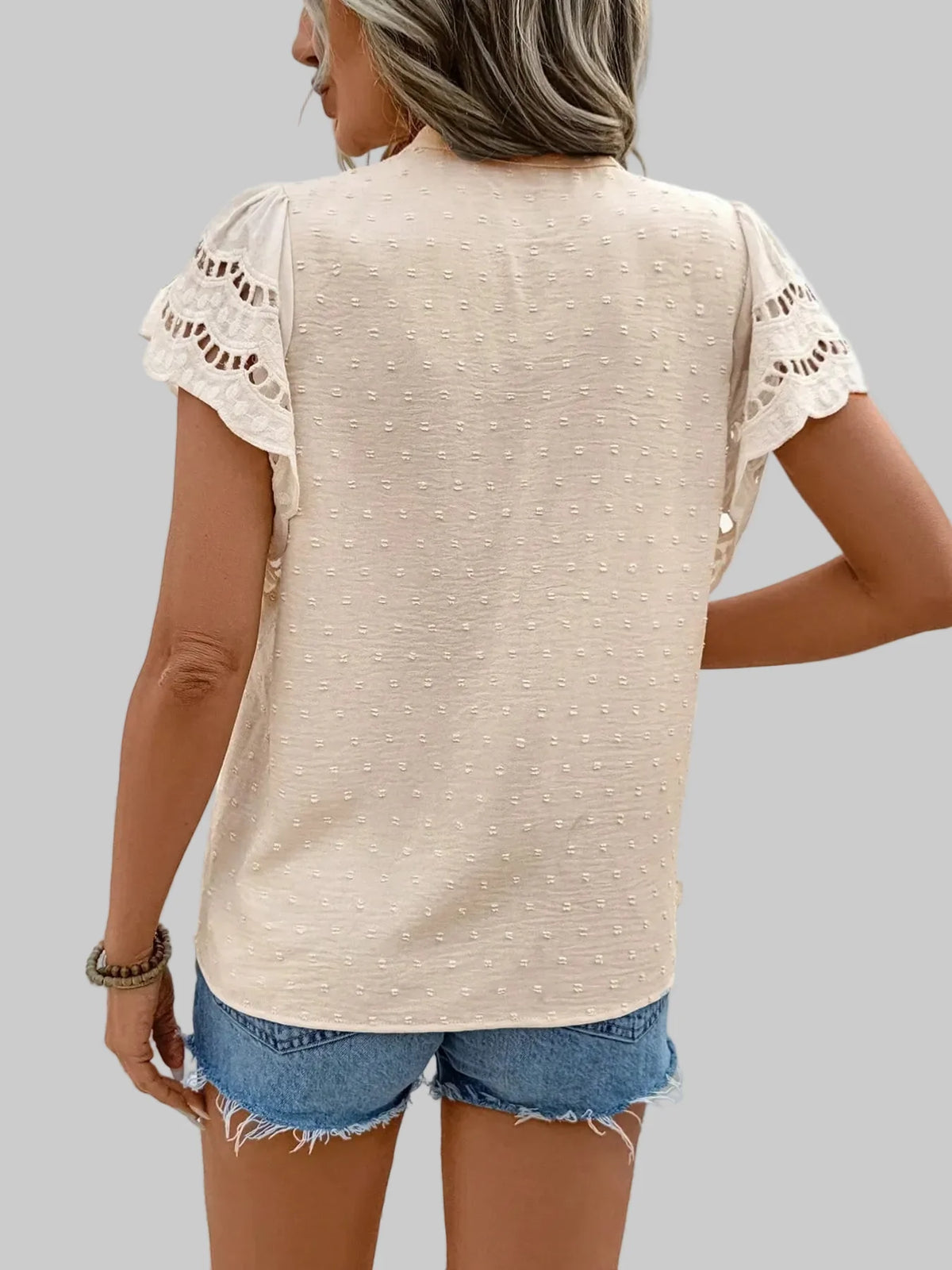 Women Swiss Dot Cutout Button Down Shirt