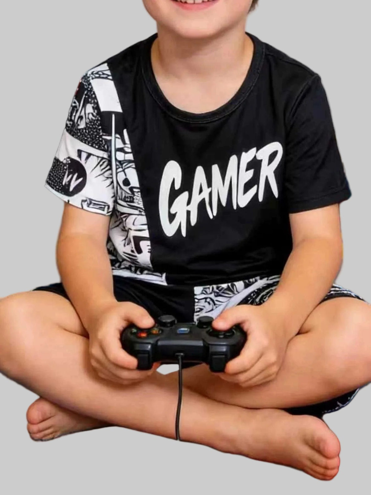 Toddler Boys Gamer Print Round Neck Tee and Shorts Set