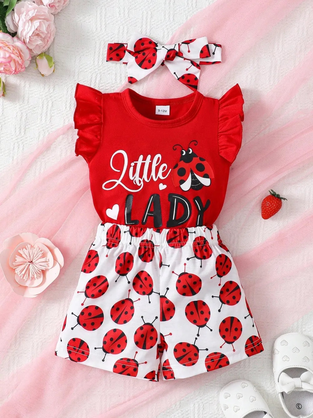 Baby and Toddler Girls Headband, Round Neck Ruffle Sleeve Top and Pants Set
