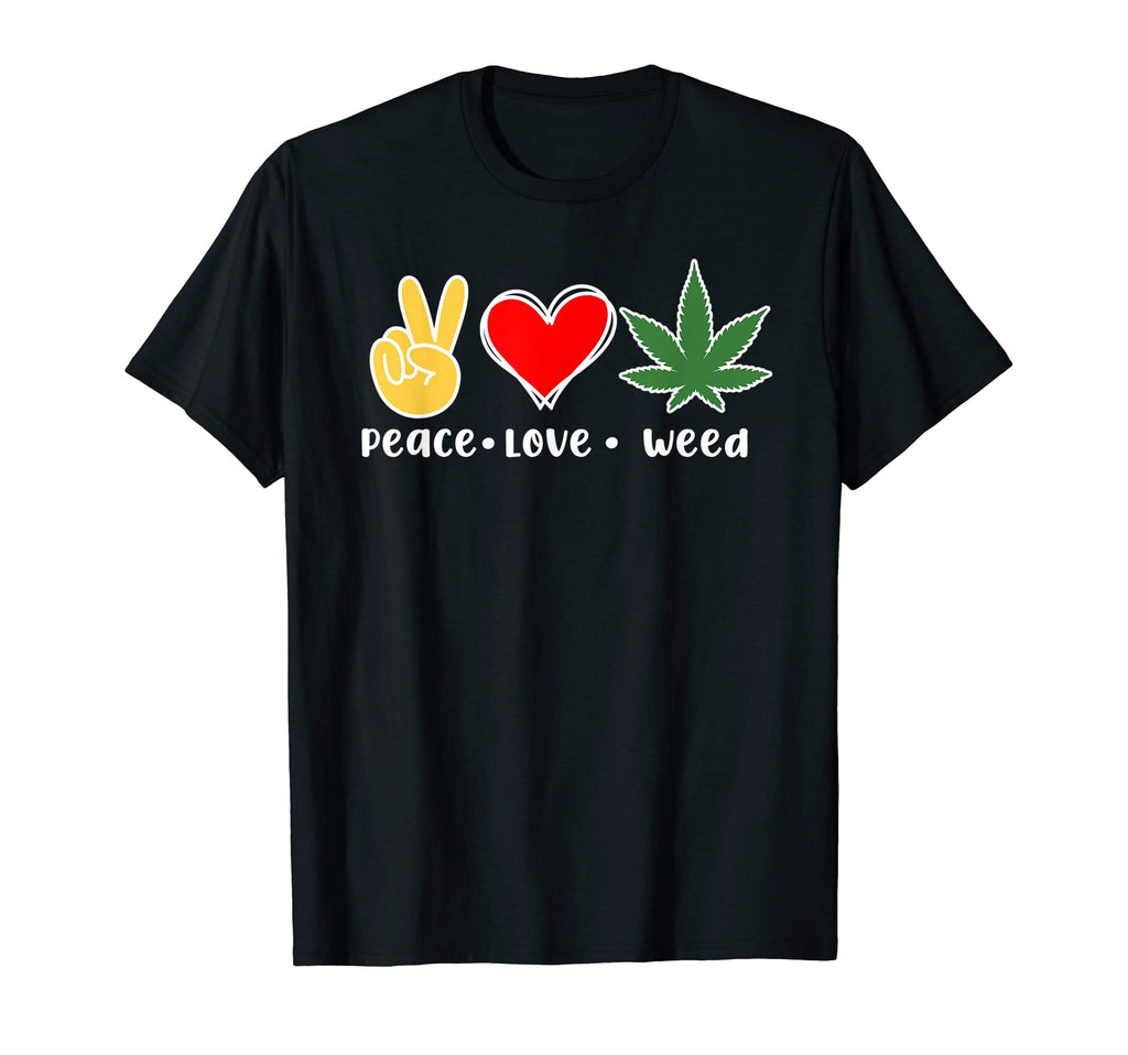 Peace Love Weed Thc Marijuana T-Shirt - Novelty Apparel for Adults