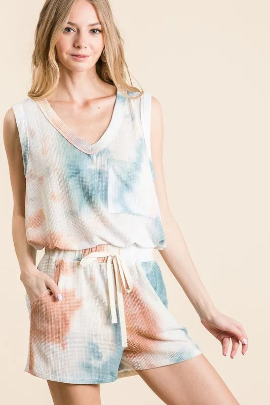 Tie Dye Textured Knit Top and Shorts Set
