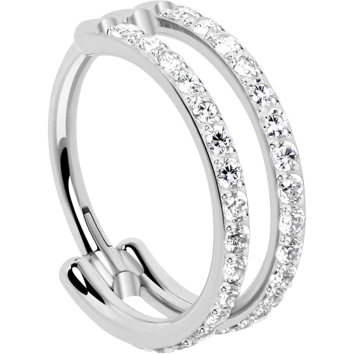 18G Double Row Micro Gem Implant Grade Titanium Hinged Double Hoop Nose Ring