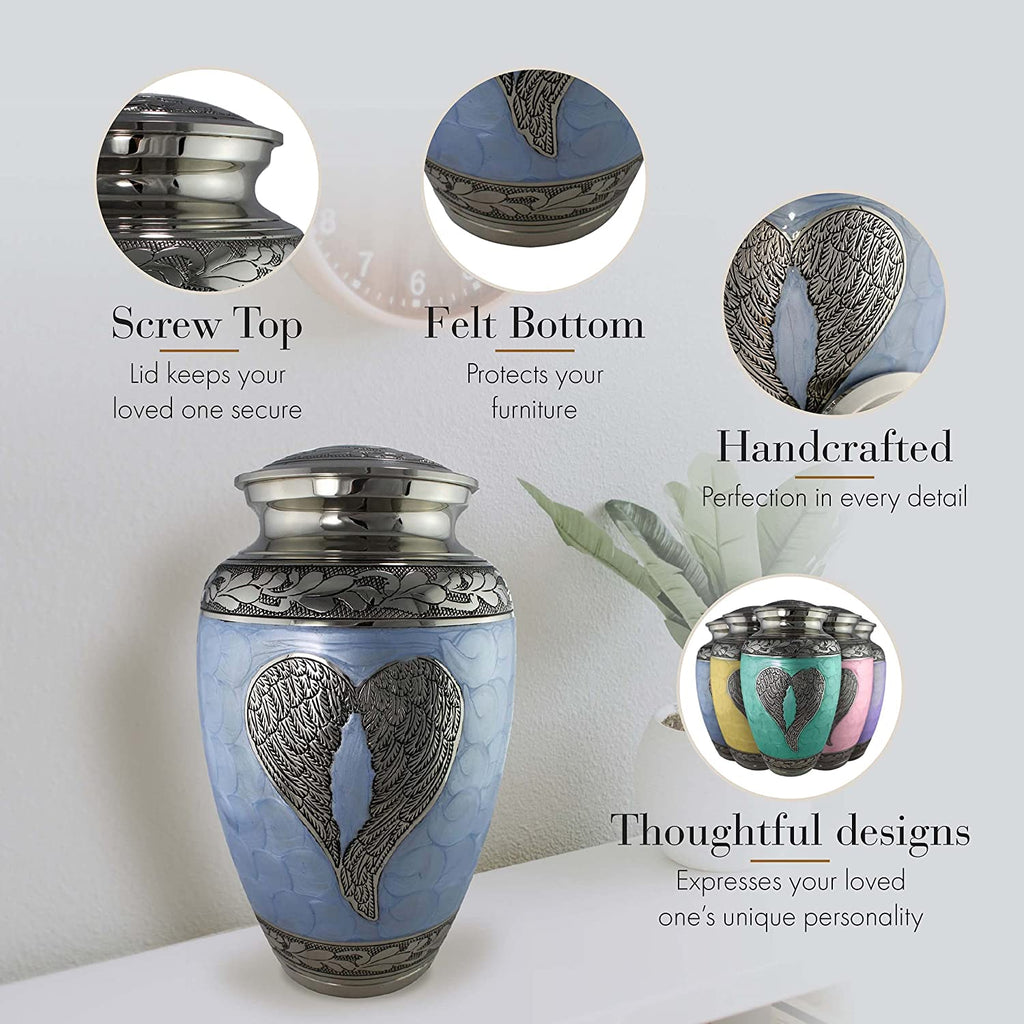 Blue Loving Angel Extra Large Urn or Companion Urn – Extra Large Urns for Human Ashes | XL Urn & XXL Urn