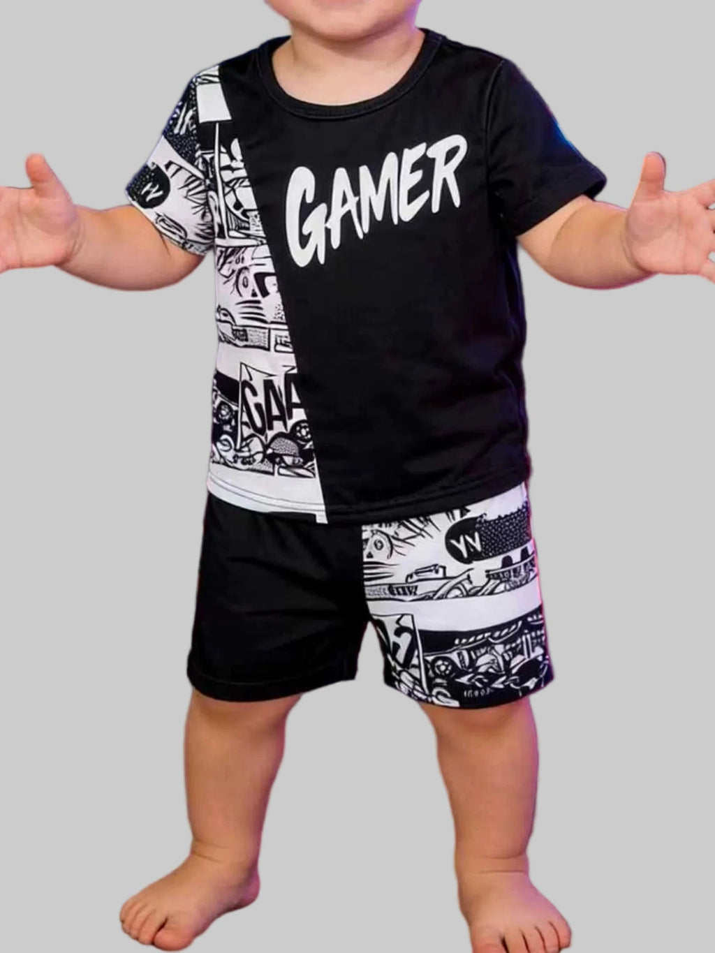 Toddler Boys Gamer Print Round Neck Tee and Shorts Set