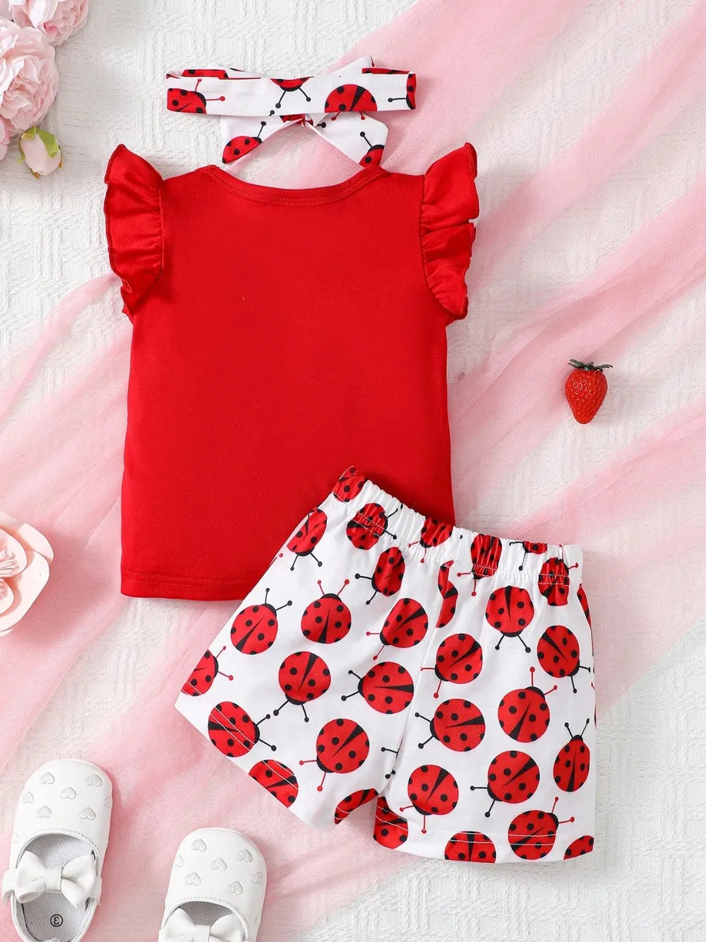 Baby and Toddler Girls Headband, Round Neck Ruffle Sleeve Top and Pants Set
