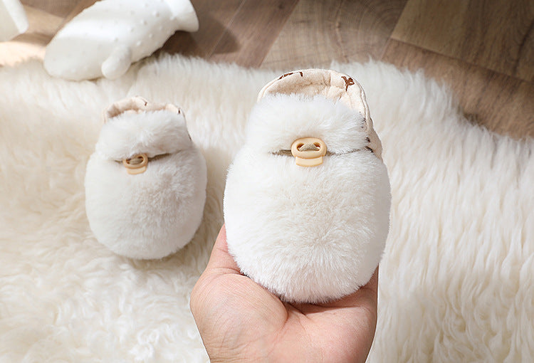 Newborn Plush Footwear Winter Thickened And Padded Infant Soft Bottom Step Front Shoes Warm Fur Baby Toddler Shoes