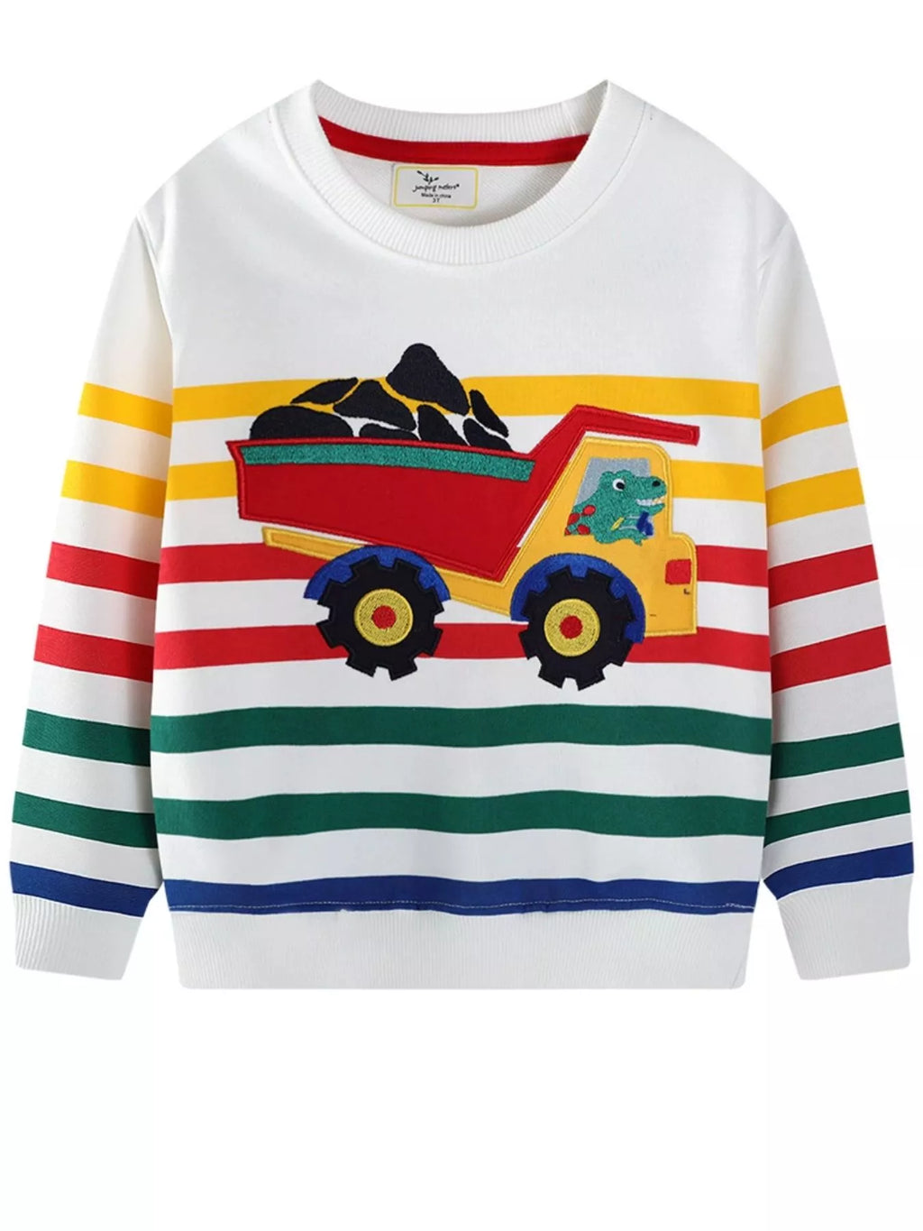 Toddler Boys Cartoon Truck Striped Sweatshirt