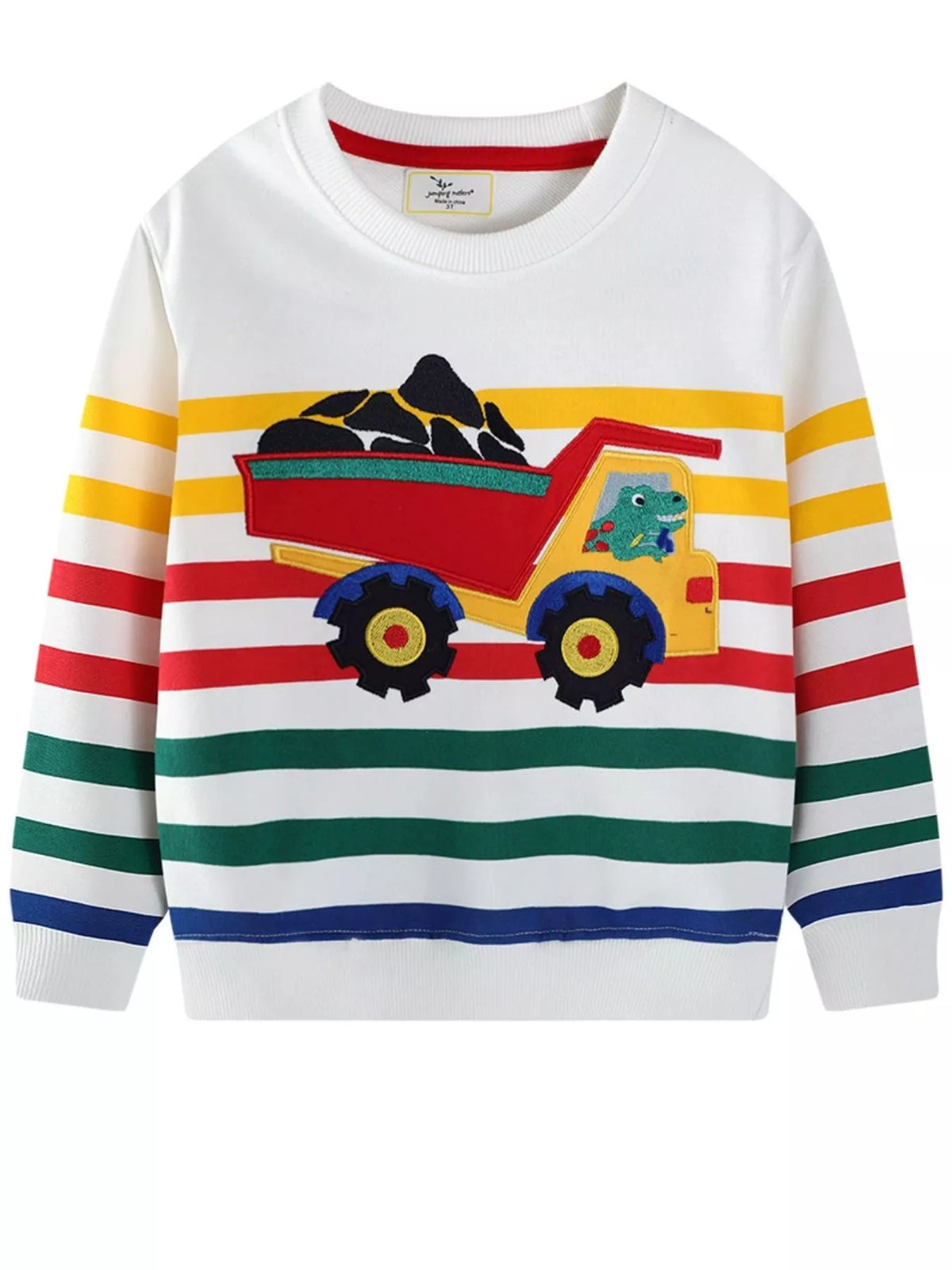 Toddler Boys Cartoon Truck Striped Sweatshirt