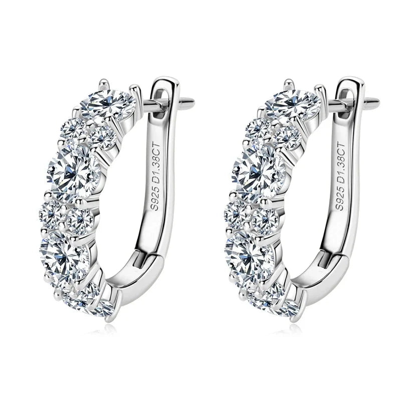 925 Sterling Silver Moissanite Hoop Earrings D Color 2.76CTW Sparkling Wedding