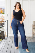 Judy Blue High Rise Button-Fly Straight Jeans in Dark Wash