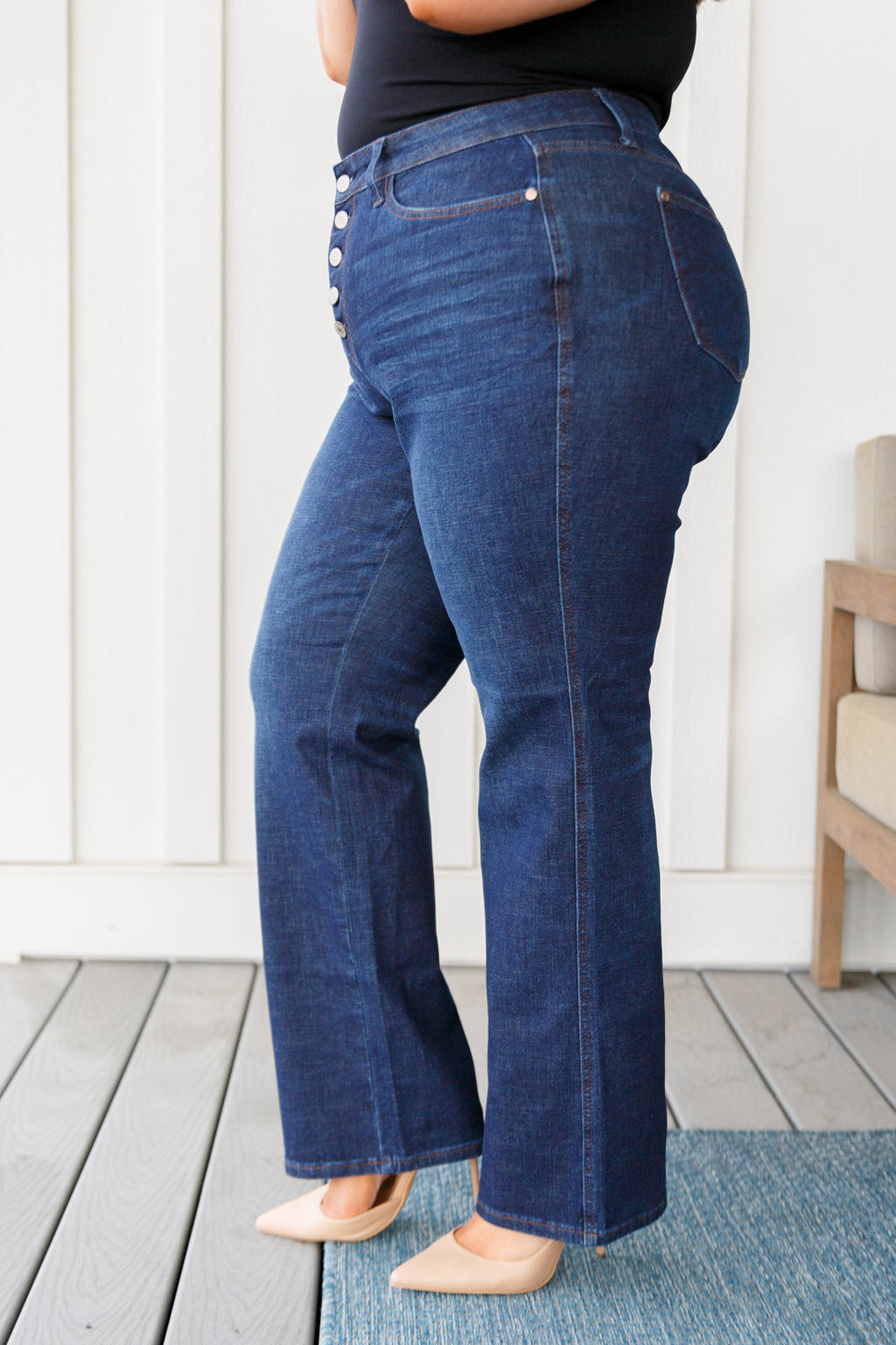 Judy Blue High Rise Button-Fly Straight Jeans in Dark Wash