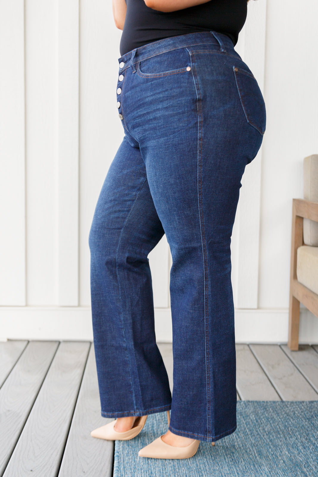 Judy Blue High Rise Button-Fly Straight Jeans in Dark Wash