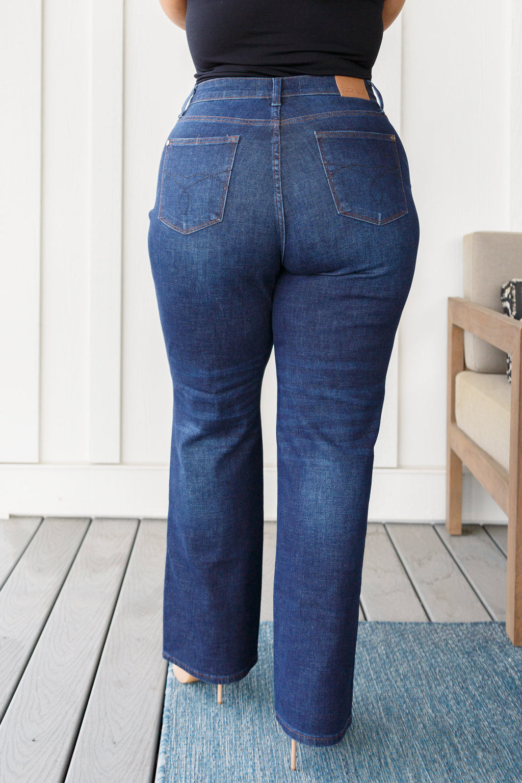 Judy Blue High Rise Button-Fly Straight Jeans in Dark Wash
