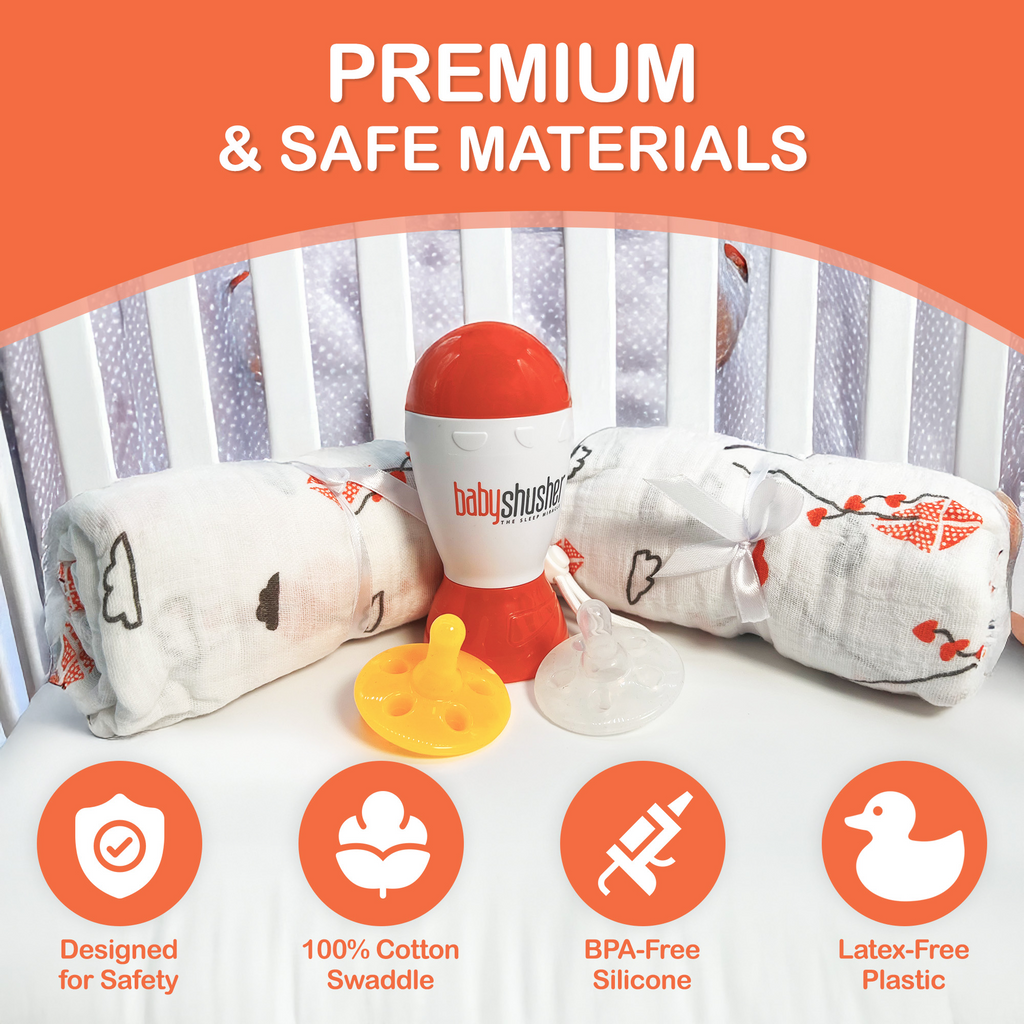 Baby Shusher Collection Gift Set – Sound Machine, Silicone Pacifiers & Muslin Swaddles for Newborns