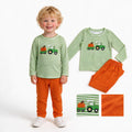 Green stripe pumpkin embroidery top pants boys fall outfits