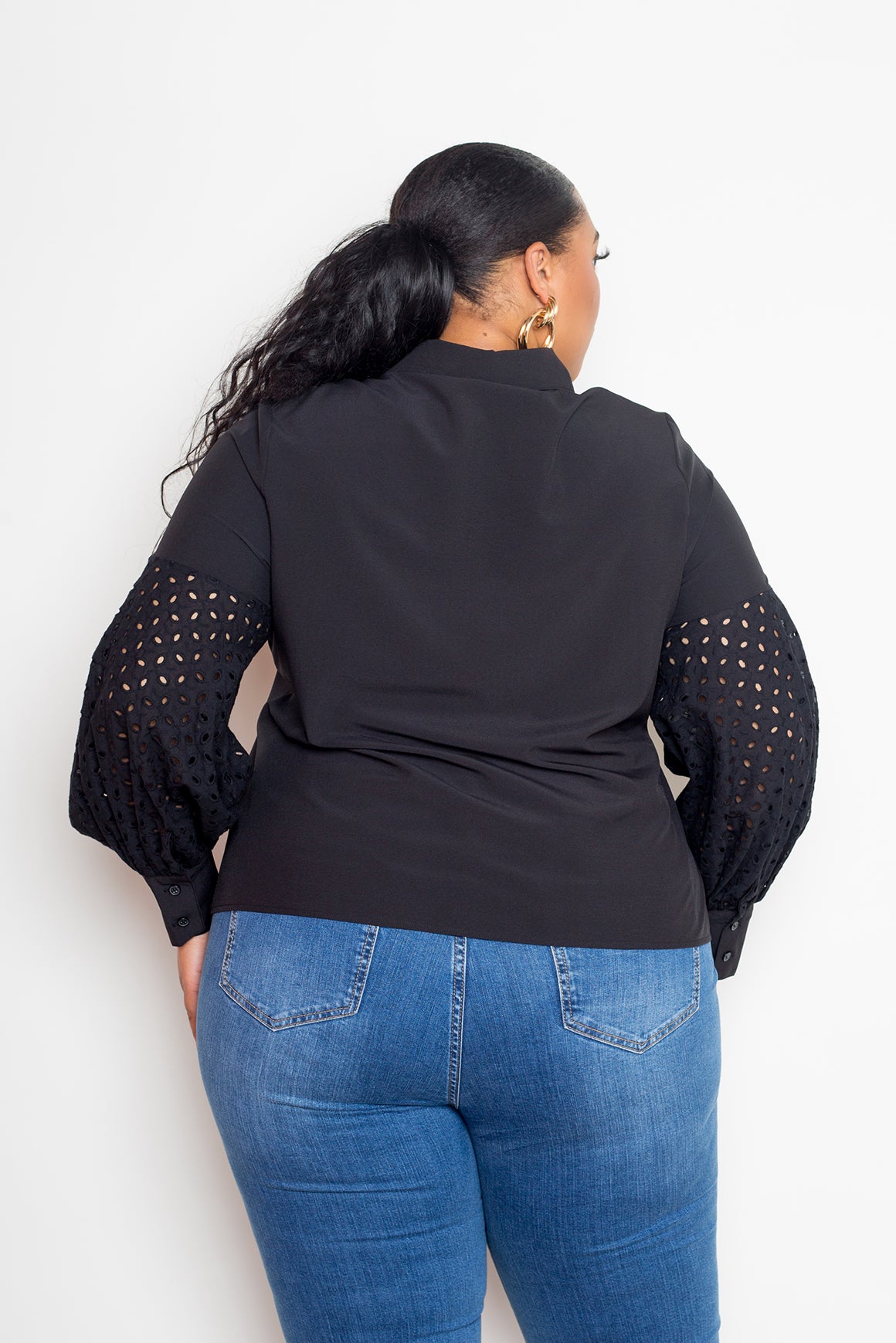 Plus Size Blouse With Punched Sleeves
