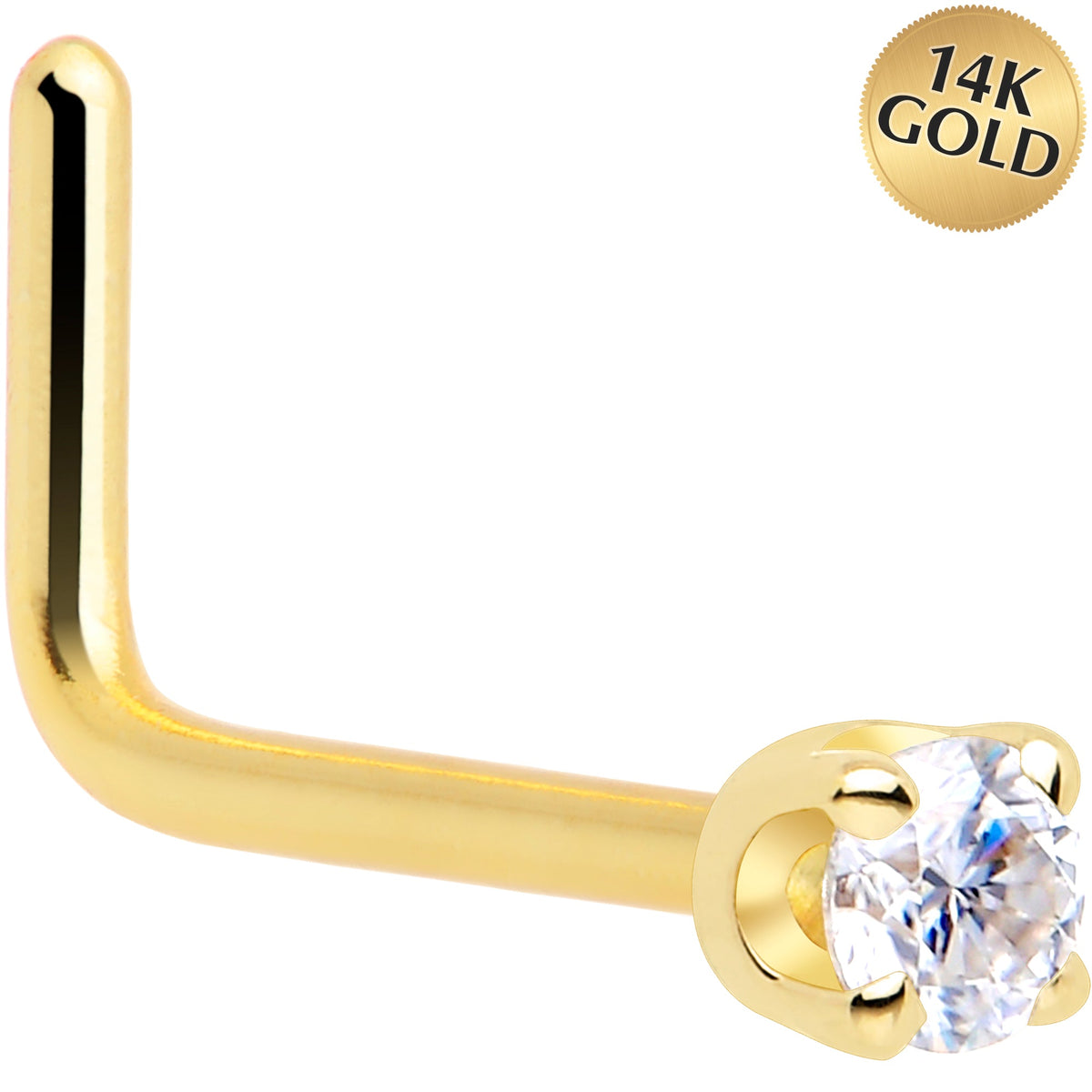 Solid 14K Yellow Gold 2mm Genuine Diamond Nose Ring