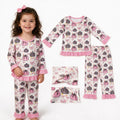 Pink ruffle bow pumpkin kids girls fall pajamas set