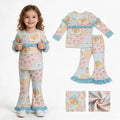 Ruffle pumpkin bow paid top pants girls fall outfits