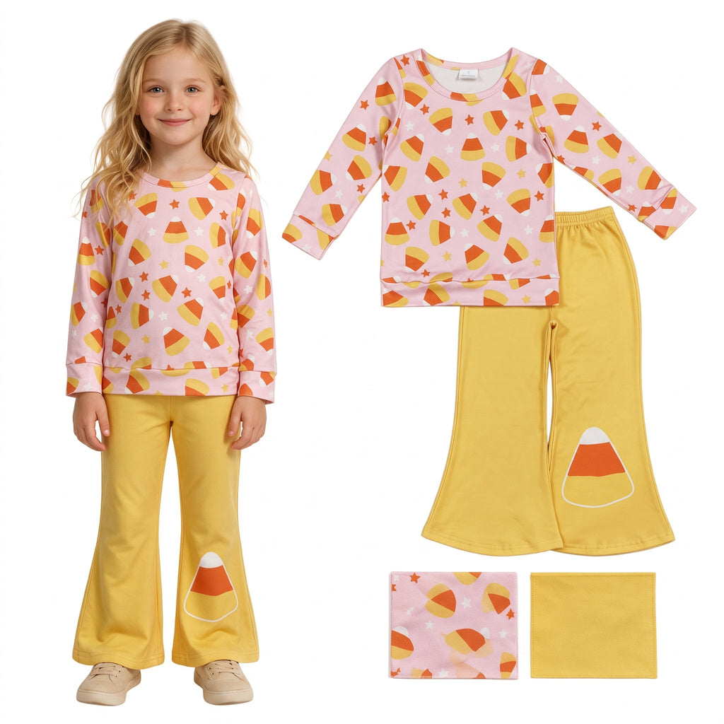 Long sleeves candy corn top pants girls Halloween outfit