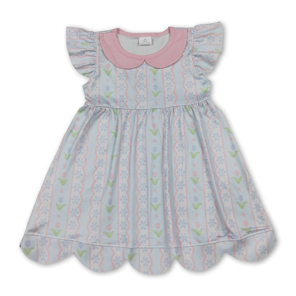 Flutter sleeves floral scallop kids girls dresses