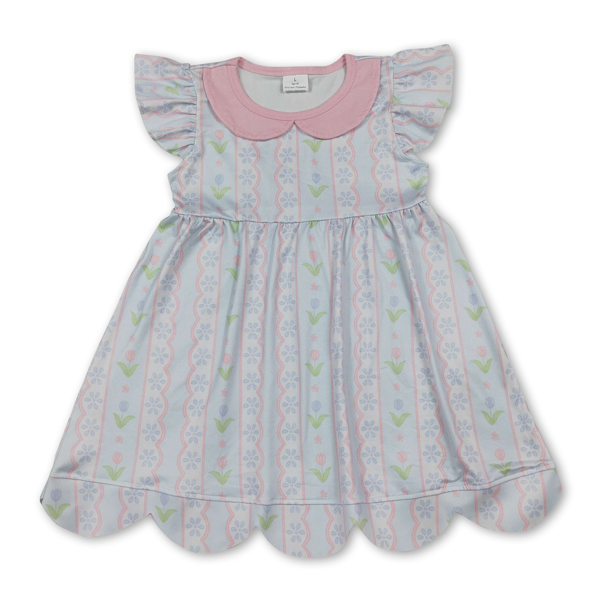 Flutter sleeves floral scallop kids girls dresses