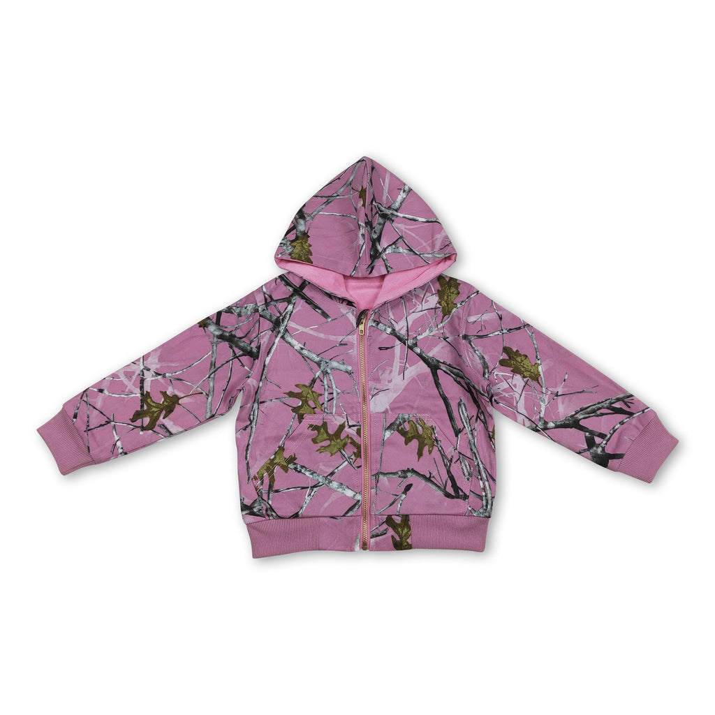 Pink camo long sleeves winter kids girls hooded jacket