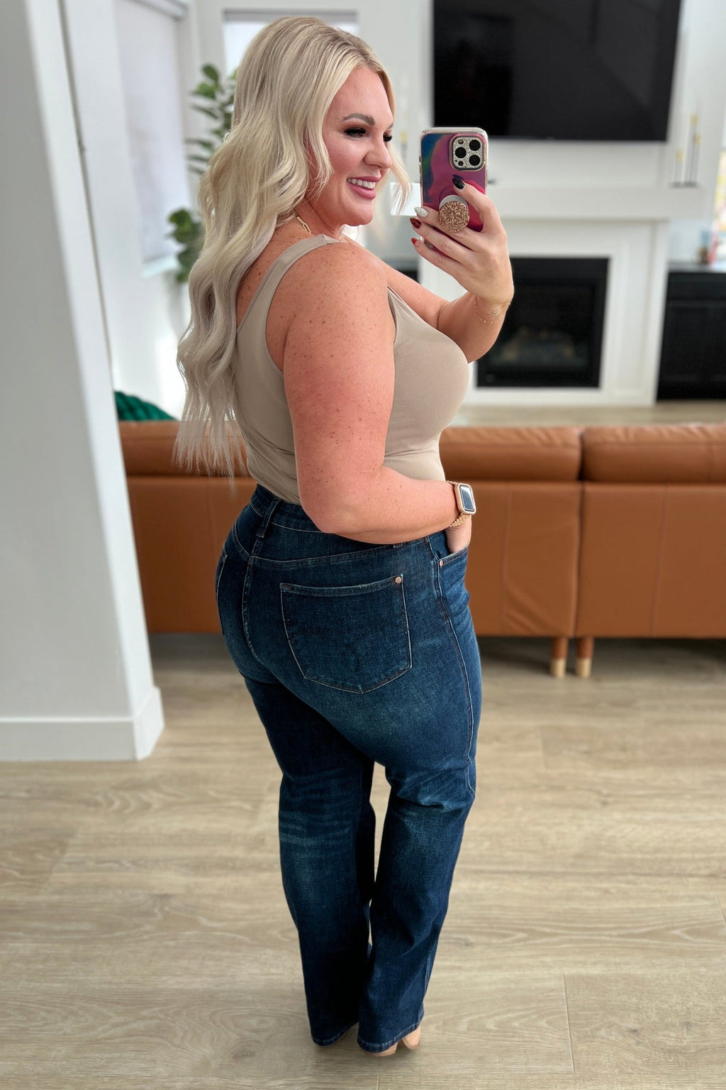 Judy Blue High Rise Button-Fly Straight Jeans in Dark Wash