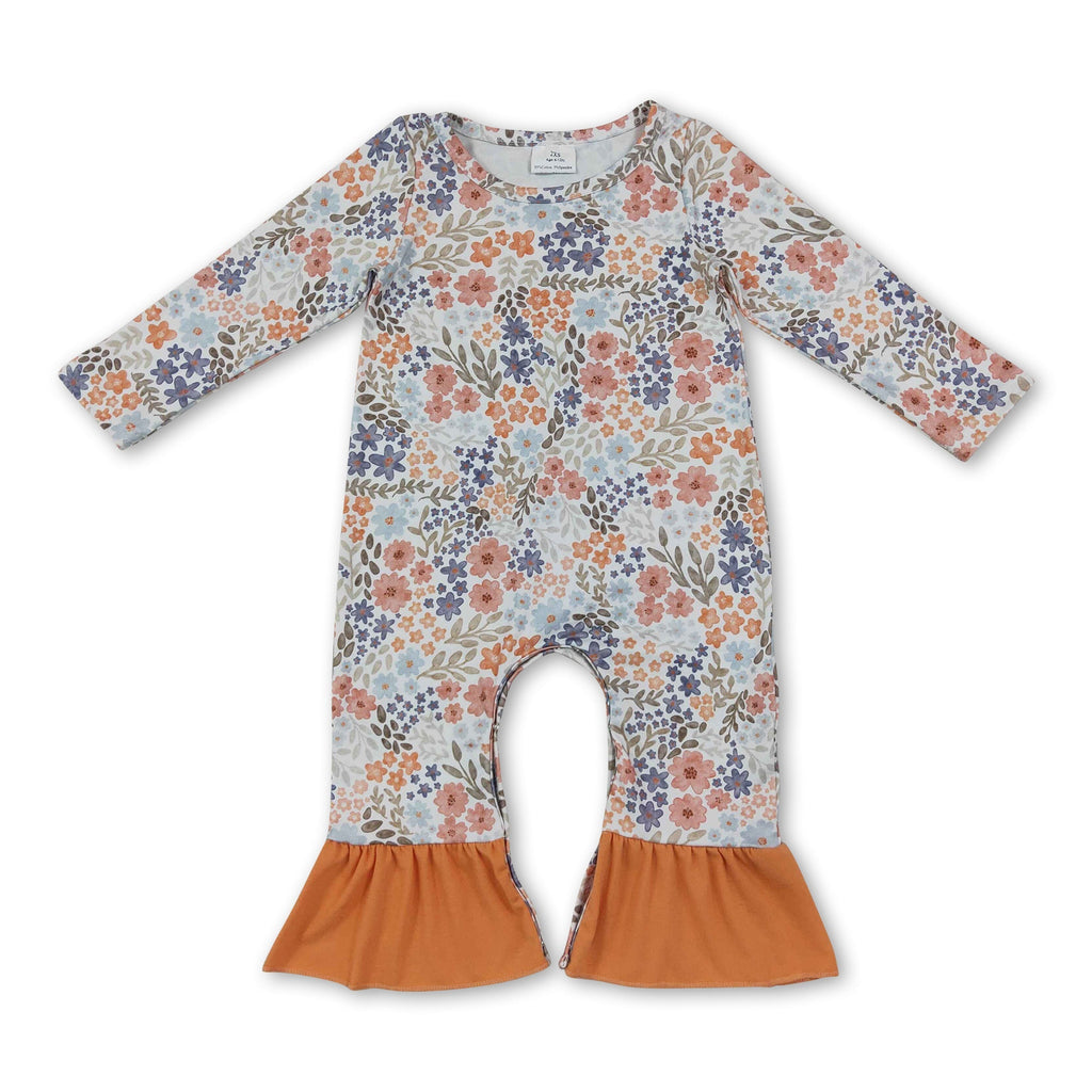 Ruffle floral long sleeves baby girls fall romper