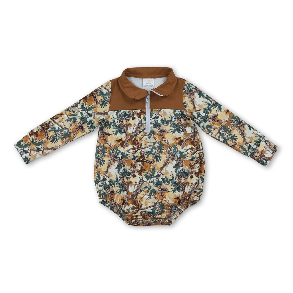 Long sleeves brown camo baby boy fall romper