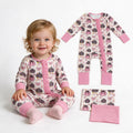 Long sleeves leopard pink bow baby girls fall zipper romper