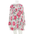 Summer Women Floral Dress Sweet Chiffon V neck Flared Sleeves A line Lotus Leaf Dress