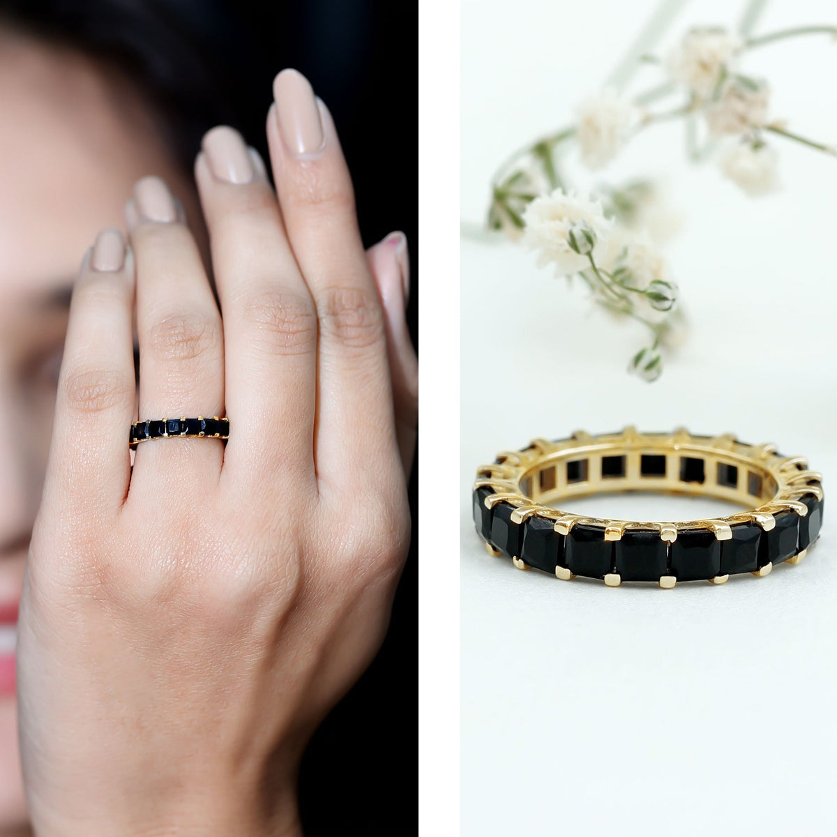 Princess Cut Black Onyx Full Eternity Wedding Band