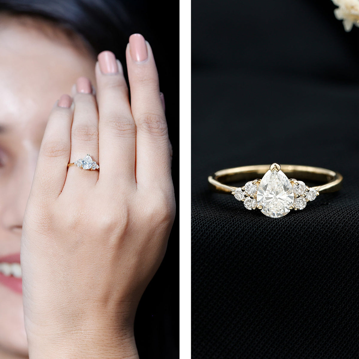 Pear Cut Lab Grown Diamond Trio Engagement Ring