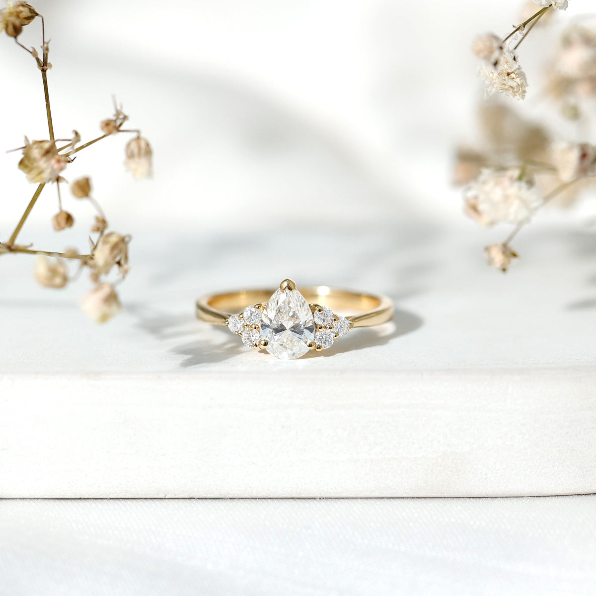 Pear Cut Lab Grown Diamond Trio Engagement Ring