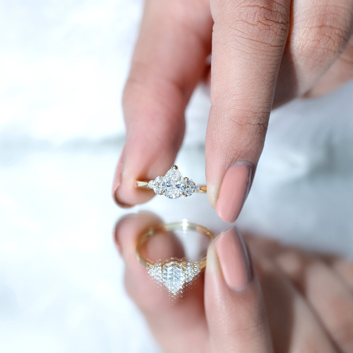 Pear Cut Lab Grown Diamond Trio Engagement Ring