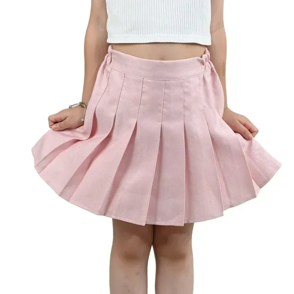 Summer Girl Pleated Skirt Children Summer Skirt Girls Mini Skirts Vintage Pleated Skirt 3-13Y Junior Girls Ruched Cullottes
