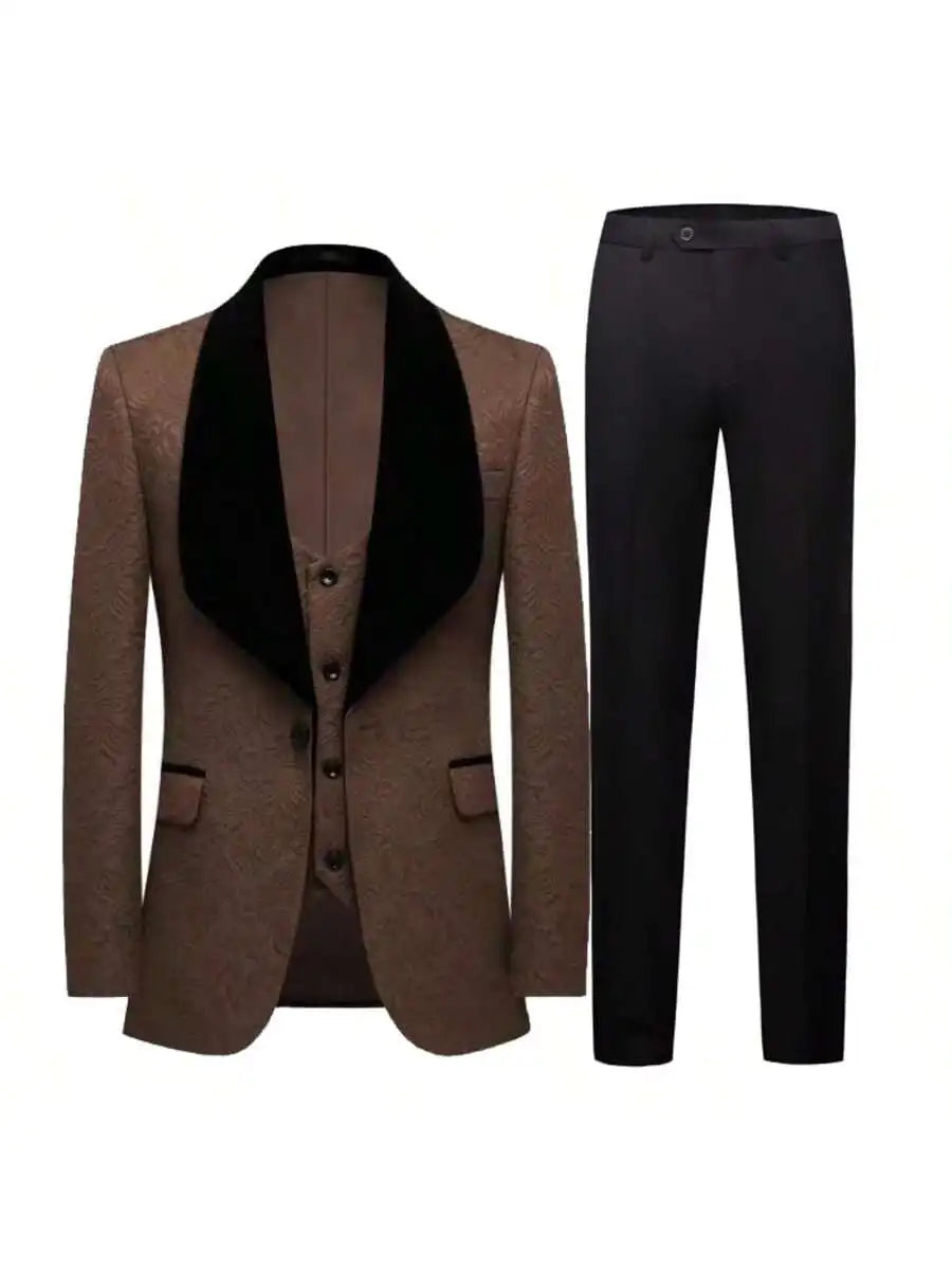 Mens 3 Piece Floral Tuxedo, Jacquard Slim Suit Set, Paisley Blazer Vest and Pants for Prom Wedding