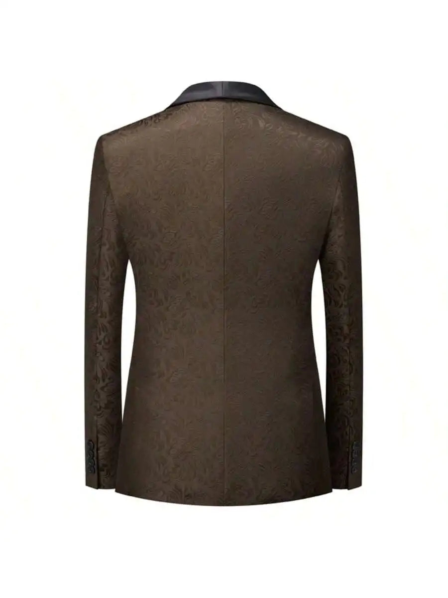Mens 3 Piece Floral Tuxedo, Jacquard Slim Suit Set, Paisley Blazer Vest and Pants for Prom Wedding