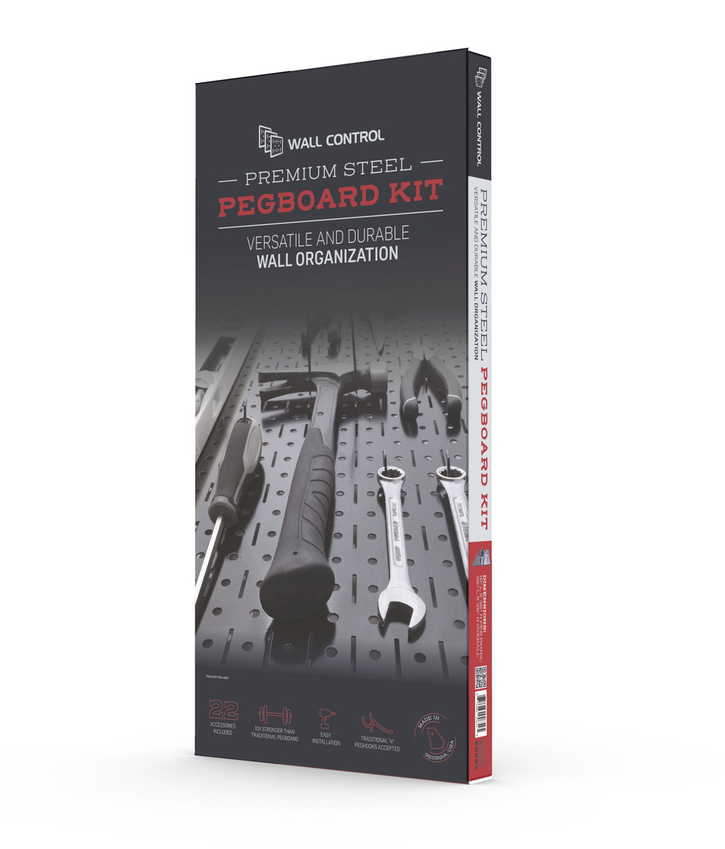 Wall Control Premium Steel Pegboard Kit - Black Pegboard with Hooks