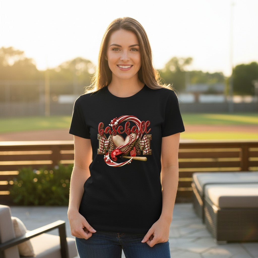 Baseball Mom Heart Graphic T-Shirt 100% Cotton Game Day Casual Top