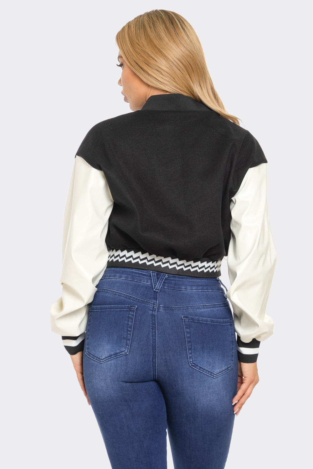 Black Patchwork Y2K Varsity Jacket