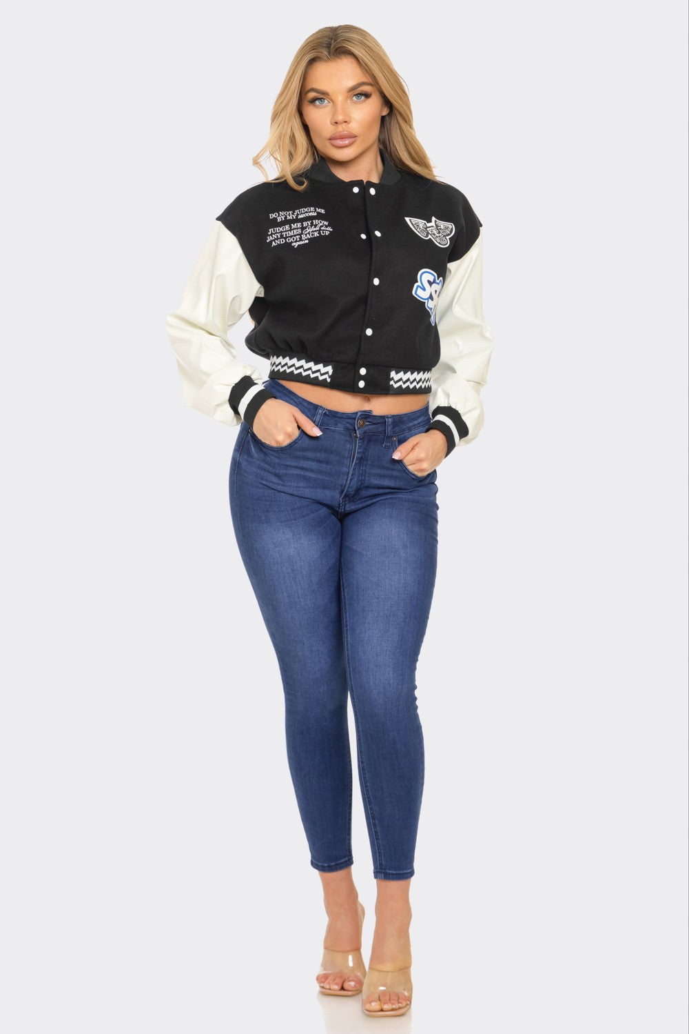Black Patchwork Y2K Varsity Jacket