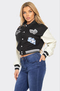Black Patchwork Y2K Varsity Jacket